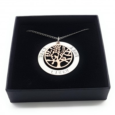Family Names Tree of Life Pendant Silver and Rose Gold Personalised Jewellery Hand Stamped Name Necklaces Tree Life Gift Australia