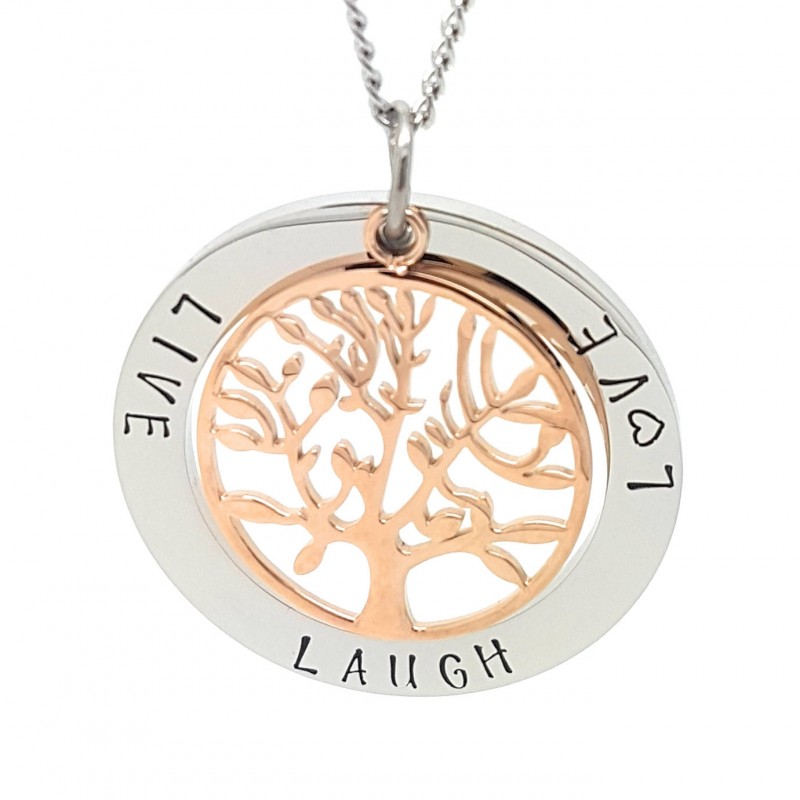 Personalised Hand Stamped Rose Gold IP Plated Steel Any Names Family Pendant