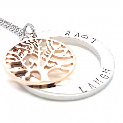 Family Names Tree of Life Pendant Silver and Rose Gold Personalised Jewellery Hand Stamped Name Necklaces Tree Life Gift Australia