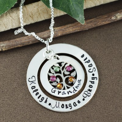 Family Tree Grandmother Birthstone Necklace, Tree of Life Necklace, Tree of Life Jewelry, Grandma Necklace, Grandma Gift, Gift for Grandma