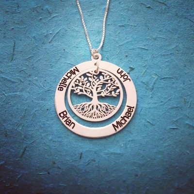 Family Tree Name Necklace / Family Children Personalized Necklace / Family Heirloom / Silver Mother - Children Family Necklace