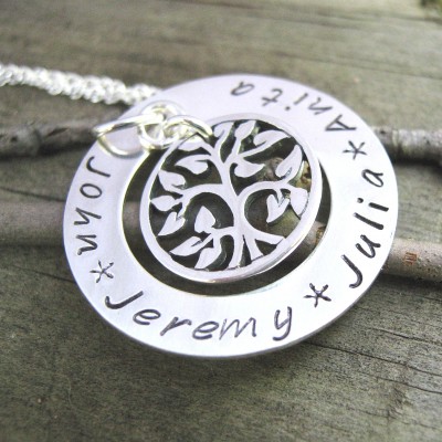 Family Tree Necklace -  hand stamped necklace - Tree of Life Necklace - Mothers Jewelry - personalized necklace - Grandma Necklace