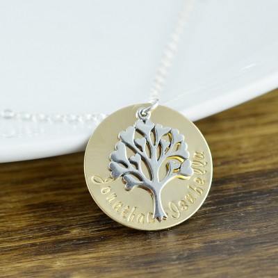 Family Tree Necklace - Mother's Necklace - Tree of Life Pendant - Personalized Necklace - Mixed Metal Necklace - Mothers Day Gift
