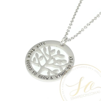 Family Tree Personalised Hand Stamped Pendant - Stainless Steel Silver, Gold, Rose Gold
