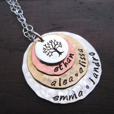 Family Tree necklace  - personalized necklace-  Extra Large Mothers Necklace - grandmother necklace - Custom gift for her - hand stamped