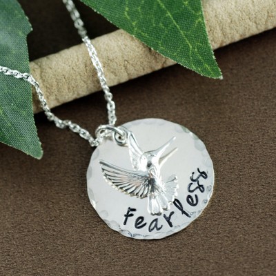Fearless Necklace, Silver Hummingbird Necklace, Inspirational Jewelry, Motivational Necklace, Gift for Graduate, Gift for Daughter