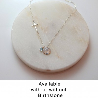 Fingerprint Necklace • Custom Personalized Engraved Keepsake • Cross Necklace •  Christian Birthstone •  Push Gift • Memorial Gift  [18-201]