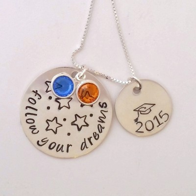 Follow Your Dreams....Sterling Silver High School or College Graduation Necklace-Personalized Daughter Gifts