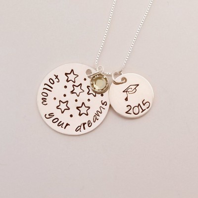 Follow Your Dreams....Sterling Silver High School or College Graduation Necklace-Personalized Daughter Gifts
