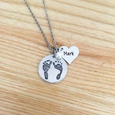 Foot Print Jewelry - Foot print Necklace - Baby feet necklace - Actual baby feet - Engraved baby feet - Personalized Necklace Hand stamped