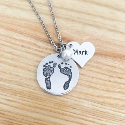 Foot Print Jewelry - Foot print Necklace - Baby feet necklace - Actual baby feet - Engraved baby feet - Personalized Necklace Hand stamped