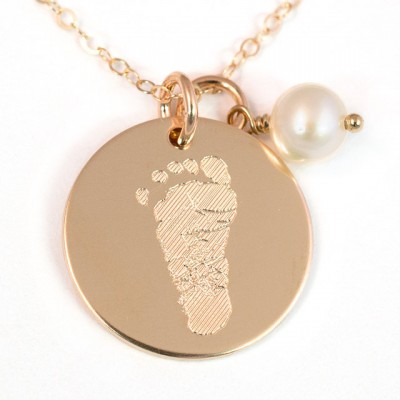 Footprint Necklace with Your Child's Actual Foot Print - 14k Gold Fill - Personalized Foot Print Necklace - Gold Footprint Necklace