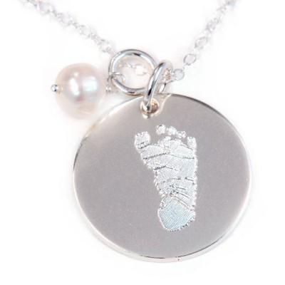 Footprint Necklace with Your Child's Actual Foot Print - 14k Gold Fill or Sterling Silver - Personalized Foot Print Necklace