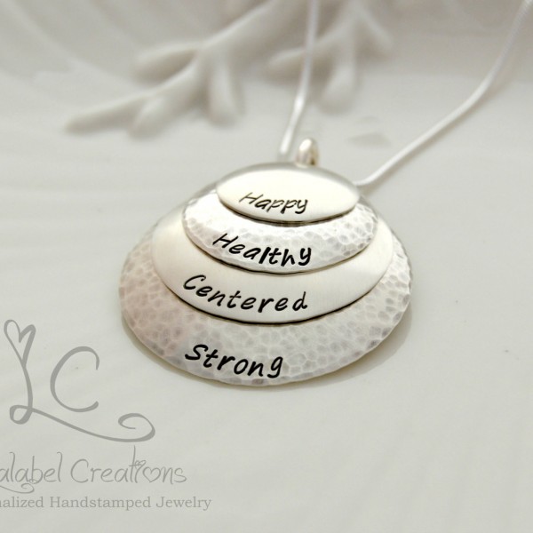 Four Layers Disc Necklace, Mommy Necklace, Custom Stamped Name Necklace, Mothers Day Necklace, Personalized Metal Stamped Necklace with Name