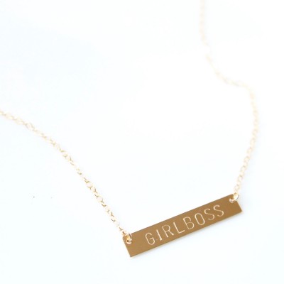 GIRLBOSS Necklace - Stamped Bar Jewelry - 14k gold filled, sterling silver, 14k Rose Gold filled