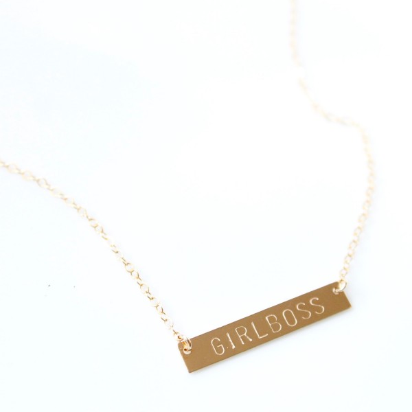 GIRLBOSS Necklace - Stamped Bar Jewelry - 14k gold filled, sterling silver, 14k Rose Gold filled