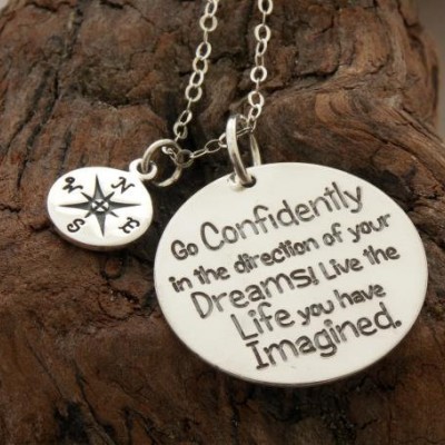 Gift for Graduate, custom engraved handmade sterling silver necklace/keyring "Go confidently in the direction of your dreams" Compass Charm
