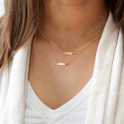 Gift for Mom, Two Initial Necklaces, Gift for Sister, Layered Necklace Set, Delicate Gold Necklace, Personalized Necklace, Tiny Bar Necklace