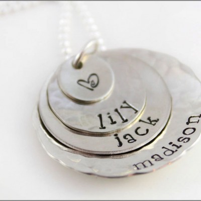Gifts for Wife | Personalized Silver Name Necklace, Gift from Kids, Mom of Three Necklace, Unique Gifts for Her, Personalised Gift for Mom