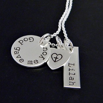 God gave me you / Personalized Hand Stamped Necklace / Mommy Necklace