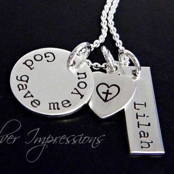 God gave me you / Personalized Hand Stamped Necklace / Mommy Necklace