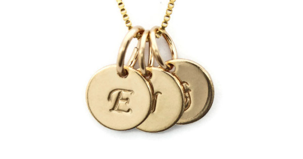Gold 3 Initial Charm Necklace, Mom 