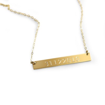Gold Bar Engraved Necklace - Number Nameplate bar necklace,  Sterling Silver Bar - Horizontal bar pendant, Monogrammed bar, Gift for her