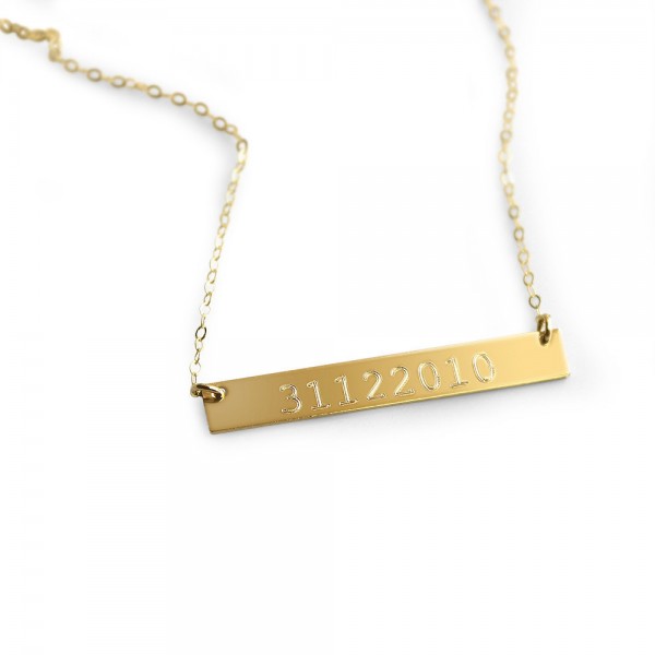 Gold Bar Engraved Necklace - Number Nameplate bar necklace,  Sterling Silver Bar - Horizontal bar pendant, Monogrammed bar, Gift for her