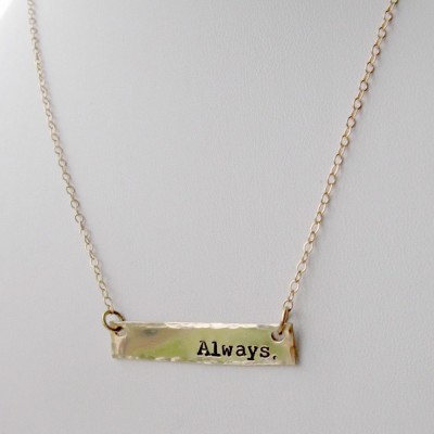 Gold Bar Name Necklace, Hand Stamped, Personalized, Hammered, Delicate, Modern