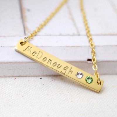 Gold Bar Nameplate Necklace, Bar Necklace with Birthstones, Skinny Bar Necklace, Dainty Name Necklace, Mommy Jewelry, Gift for Mom, Grandma