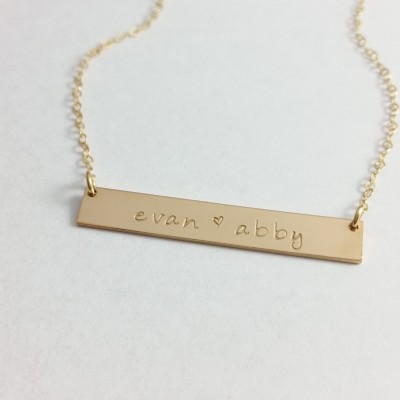 Gold Bar Necklace, Initial Bar Necklace, Horizontal Bar Name Plate, Nameplate Necklace, Personalized Necklace, Hand Stamped, Kids Name