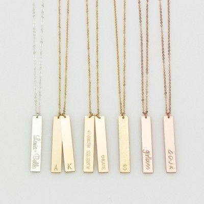 Gold Bar Necklace N202 • personalized, custom hand stamped, bar, tag, name bar necklace, mom necklace, multiple, bridesmaids gift