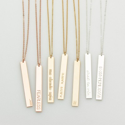 Gold Bar Necklace N203 • silver, personalized, custom hand stamped, bar, tag, name bar necklace, mom necklace, multiple, bridesmaids gift