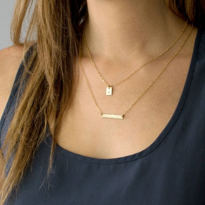 Gold Bar Necklace Tag Necklace, Layered Necklace Set Initial Necklace, Delicate Gold Necklace, Personalized Gift for Her, LEILAJewelryShop
