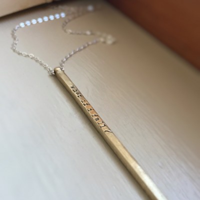 Gold Brass Skinny Bar Necklace What If I Fall Oh But Darling What If You Fly 4 sided Raw Brass Sterling Silver Jewelry