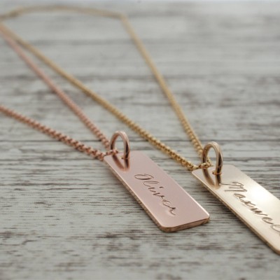 Gold Filled Mother's Jewelry - Personalized Name Charm in Rose or Yellow Gold Filled - Rectangular Bar Necklace for Mom or Grandma