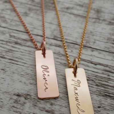 Gold Filled Mother's Jewelry - Personalized Name Charm in Rose or Yellow Gold Filled - Rectangular Bar Necklace for Mom or Grandma