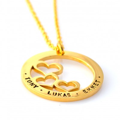 Gold IP Stacked Hearts Personalised Hand Stamped Pendant - Stainless Steel