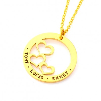 Gold IP Stacked Hearts Personalised Hand Stamped Pendant - Stainless Steel