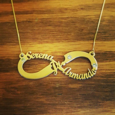 Gold Infinity Name Necklace / 3 names Infinity Birthstone Nameplate Personalized Gold Name Necklace Infinity Name Necklace Real Gold