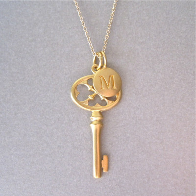 Gold Initial & Key Charm Necklace