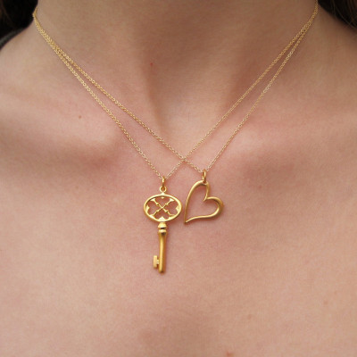 Gold Initial & Key Charm Necklace