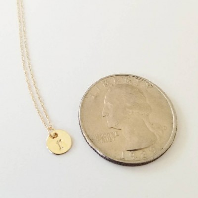 Gold Initial Disc Necklace - 14k Gold Dainty Initial Pendant -  Hand Stamped Circle Pendant - Solid Gold Letter Necklace - Custom Necklace