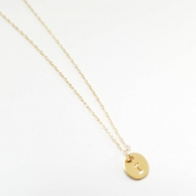 Gold Initial Disc Necklace - 14k Gold Dainty Initial Pendant -  Hand Stamped Circle Pendant - Solid Gold Letter Necklace - Custom Necklace