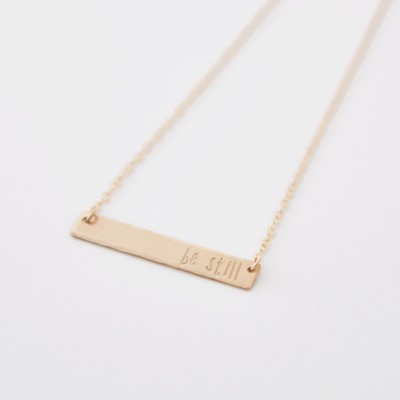 Gold Mantra Necklace - Personalized Gold Bar - Be Still Quote Necklace - Personalized Horizontal Bar