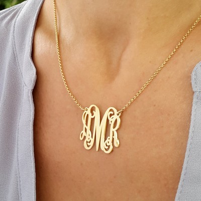 Gold Monogram Necklace - Monogram Necklace 1'' Pendant 3 Initials 18k Gold Plated, Bridesmaid Gift