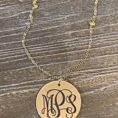Gold Monogram Necklace | Engraved Monogram Necklace | Custom Monogram | Bridesmaid Gift | Initial Necklace | Girlfriend Gift | Gift for Her