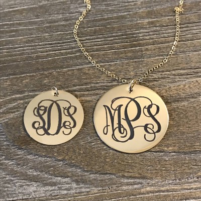 Gold Monogram Necklace | Engraved Monogram Necklace | Custom Monogram | Bridesmaid Gift | Initial Necklace | Girlfriend Gift | Gift for Her