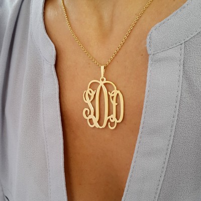 Gold Monogram necklace - 1.25 inch - 18k Gold Plated - Personalized Christmas Gift