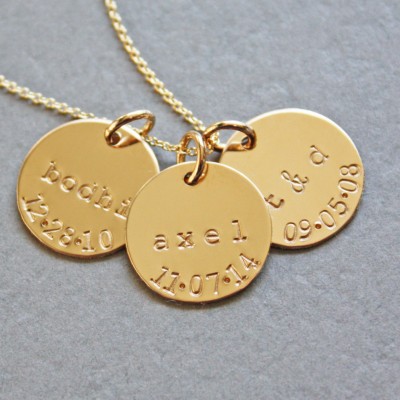 Gold Mother's Necklace with Children Family Kids Names and Birth date - Christmas Gift for Mom - Push Present